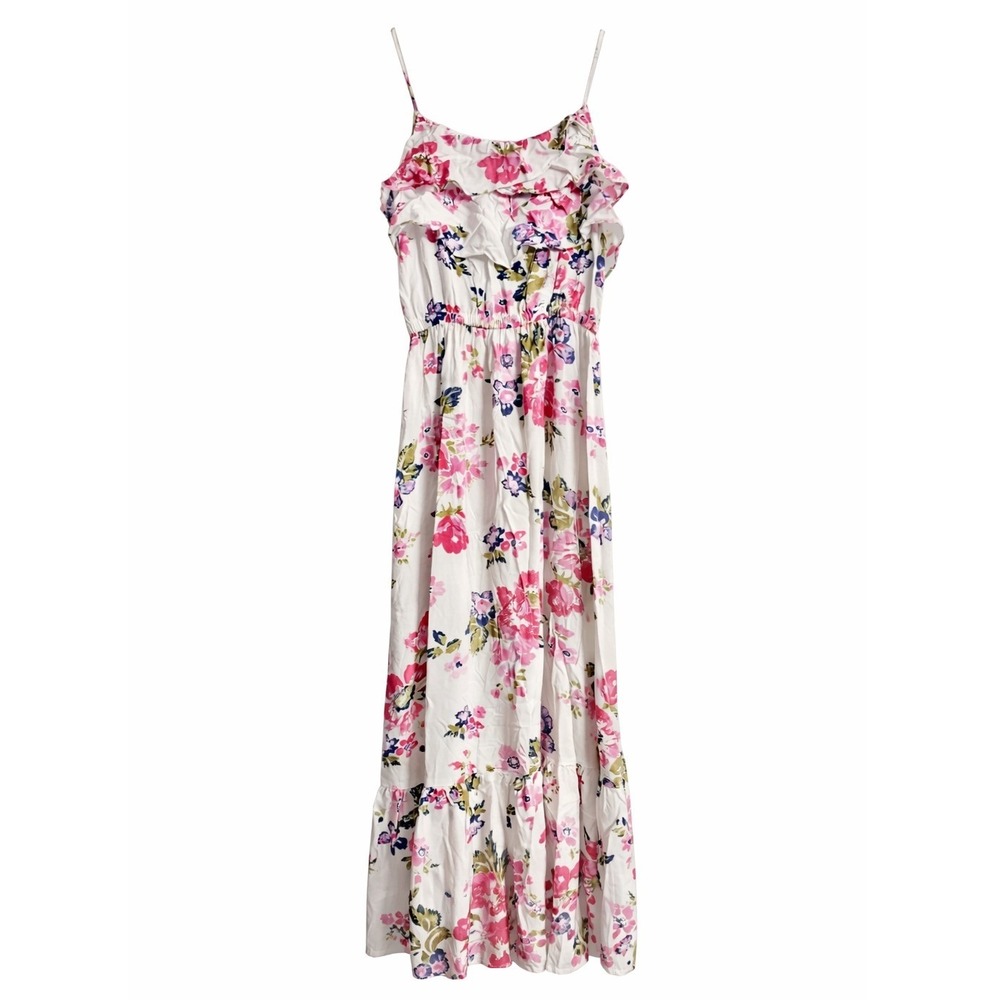 Cherokee Kids XL 14/16 Floral Ruffle Maxi Dress Pink White Fits Women XS Small